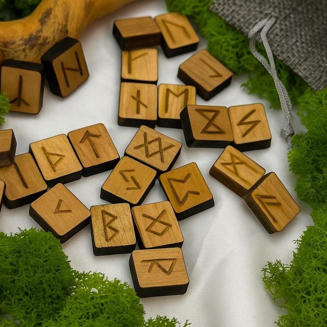 25 Rune Set Wiccan Wooden Magic Viking Odin's Rune Cards Large Omamori ...