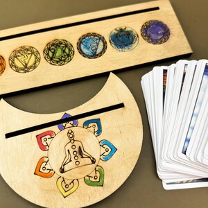 Tarotkaarthouder Houten tarotkaartstandaard met 7 chakra's altaarbord hekserij decor cadeau mystic kaartstandaard waarzeggerij boho tarotstandaard