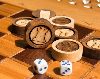Handcrafted Wooden Checkers: Game Pieces for Chess & Backgammon