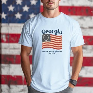 Maglietta con bandiera vintage della Georgia, unisex, patriottica, orgoglio statale, regalo per il 4 luglio, abbigliamento casual dello stato della Georgia, maglietta dello stato del sud degli Stati Uniti