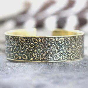 Beautiful Cuff Bracelet Solid Brass Floral Bracelet Leaves and Flowers Bracelet Golden Brass Bracelet Brass Cuff