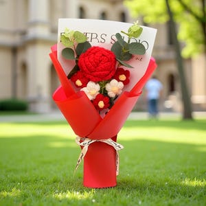 Graduierung häkeln Blumenstrauß, Blumenstrauß, handgemachtes Bouquet Geschenk, College-Abschluss, Abitur, Geschenke für Freunde, 2025