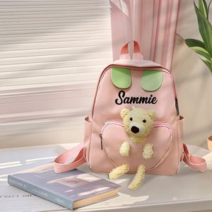 Sac à dos personnalisé pour tout-petit avec nom, sac à dos personnalisé pour fille avec ours en peluche, cartable pour enfants, cadeau de rentrée scolaire, fête de la maternelle