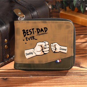 Cartera de cuero grabada con forma de puño para hombre / Cartera con nombre personalizado - Día del padre, regalo de aniversario para el esposo, regalo para él