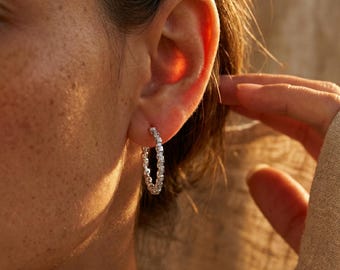 Chunky Chain Link Hoops, Large Textured Silver Earrings, Y2K Vintage Hoop Earrings, Thick Cuban Link Hoops, Statement Jewelry, Gift for Her