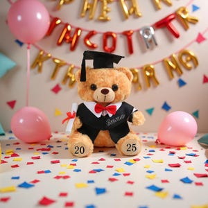 2025 Grad Bear with Custom Name, Plush Bear with Mortarboard Scroll, Graduation Gift for College Graduates, Personalized Gifts for Her