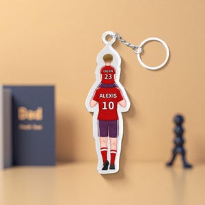 お父さんへのカスタマイズされたサッカージャージキーホルダー、パーソナライズされた名前と番号、アクリルチャーム、車に掛ける、サッカーファンへのギフト、父の日ギフト