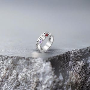 Custom Birthstone Name Gemstone Ring,Personalized Family Initial Ring,Vintage Jewelry,Gift For Him,Dad Ring, Custom Birth Month Ring