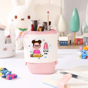 Custom Pencil Case with Name & Character – Personalized Alphabet Pencil Box for Kids, Girls Birthday Gift, Back to School Supplies
