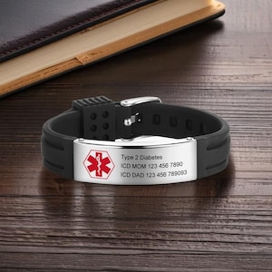 Custom Medical Alert ID Bracelet for Men Women – Engraved Waterproof Silicone Emergency Jewelry, Adjustable Health and Autism Bracelet, Gift