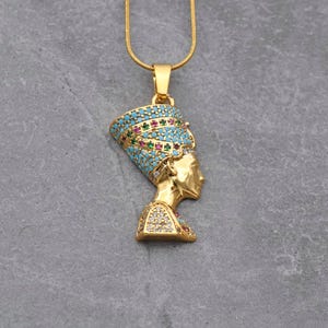 Handgemaakte 24-karaats vergulde Nefertiti-ketting - hanger Egyptische koningin - Afrikaanse gouden sieraden - historische geschenken - cadeau voor haar - kerstcadeau