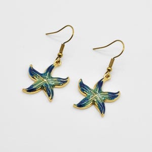 18K Gold Plated Starfish Earrings: Enamel Finish, Hypoallergenic Hooks- Christmas gift- Gift For Her