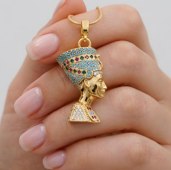 Handmade 24K Gold Plated Nefertiti Necklace - Egyptian Queen Pendant  - Historical Gifts - Valentine's Day Gift - Anniversary Gift for Her