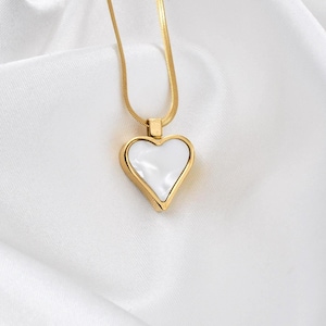 Mother of Pearl Heart Necklace: Gold Plated Stainless Steel