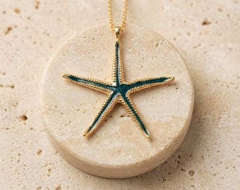 Colar elegante com pingente de estrela-do-mar • Joia oceânica • Joia de verão para a praia • Colar costeiro • Presente náutico • Presente para amantes da praia