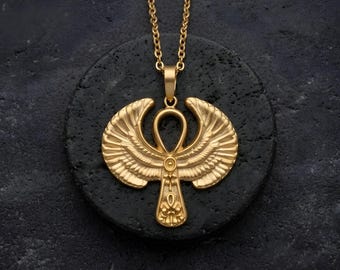 Colar com Pingente de Ankh Alado - Berloque de Cruz Egípcia - Joia Unissex de Mitologia - Presente para Ela - Presente de Aniversário - Presente de Dia dos Namorados
