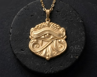 Oog van Horus Ra ketting, vergulde spirituele amulet ketting, Egyptische oogketting, oude Egypte bescherming sieraden cadeau, cadeau voor haar