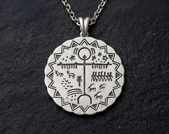 Colar Tambor Xamânico – Pingente Símbolo Xamânico Sagrado – Joia de Proteção Espiritual – Amuleto Tribal – Colar Xamânico Banhado a Prata Antiga