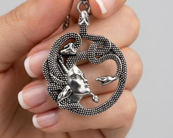 Gothic Medusa Snake Necklace, Stainless Steel Greek Mythology Pendant, Unisex Symbolic Jewelry Gift