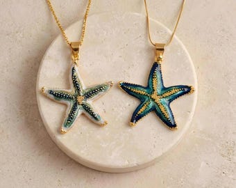 Colar Boho com Pingente Grande de Estrela-do-Mar - Banhado a Ouro 24K - Presente para Amantes do Mar - Presente de Dia dos Namorados - Presente de Aniversário para Ela