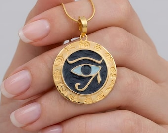 Gold Plated Eye of Horus Necklace, Ancient Egyptian Symbol Pendant, Protective Egyptian Jewelry Gift