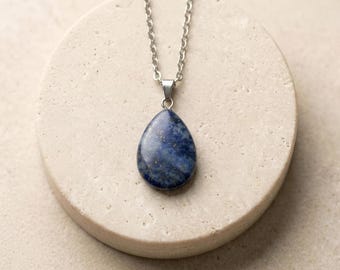 Colar de Lápis-lazúli Natural - Pingente de Gema Azul - Joia Celestial para Mulheres e Homens - Colar de Pedra Natural - Presente para Ela