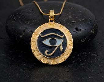 Gold Plated Eye of Horus Necklace, Ancient Egyptian Symbol Pendant, Protective Egyptian Jewelry Gift