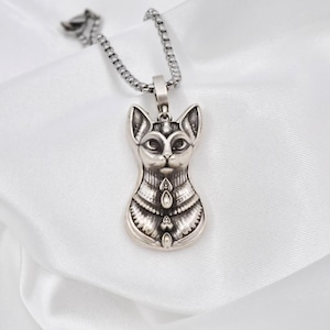 Silver Plated Sphinx Cat Necklace: Ancient Egyptian Jewelry- Christmas gift- Gift For Her