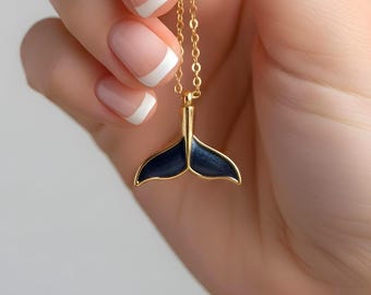 Elegante collar con forma de cola de ballena, colgante de océano esmaltado, joyería para el día a día, regalo para ella, collar minimalista.