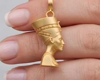Collar con colgante de Nefertiti, chapado en oro de 24 quilates, reina egipcia, joyería del antiguo Egipto.