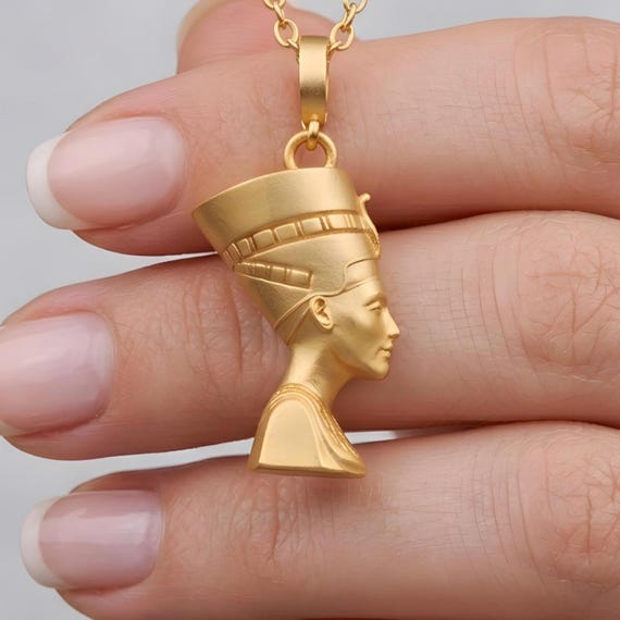 Nefertiti Pendant Necklace - 24K Gold Plated Handmade Ancient Egyptian Jewelry Gifts - Anniversary Gift for Her - Valentine's Day Gifts