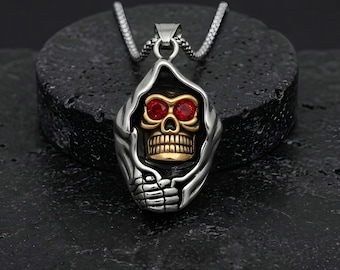 Stainless Steel Skull Necklace, Gothic Bohemian Jewelry, Hallowen Gift, Skeleton Pendant, Hallowen Jewelry