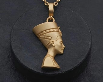 Colar com Pingente de Nefertiti - Joia Egípcia Antiga Feita à Mão com Banho de Ouro 24K - Presente de Aniversário para Ela - Presente de Dia dos Namorados