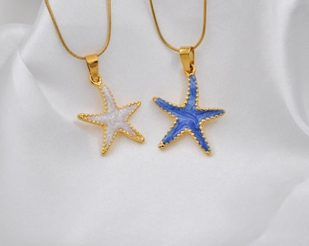 Gold Starfish Pendant Necklace - Enamel Charm – Nautical Jewelry Gift - Summer Jewelry - Gift For Her Necklace - Dainty Necklace