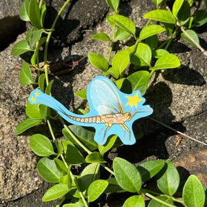 Mayfly sticker, bug, insect, fly, blue, yellow, star, red, stars, vinyl sticker, waterproof sticker, 2.14 in x 1.58 in