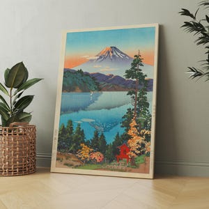 Lac Ashi dans les collines de Hakone au début de l&#39;automne - Tsuchiya Koitsu impression affiche Ukiyo-e TNF - reproduction d&#39;art d&#39;impressions de salon