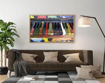 Kleurrijke canvaskunst piano: muurdecoratie muziekkamer