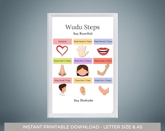 Guia de Wudu para impressão: Tabela de aprendizagem islâmica para crianças (PDF)