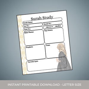 Quran Study Printable, Surah Study, Quran Journal, Islam Study, Muslim Study, Surah Workbook, Instant Download