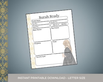 Quran Surah Study Printable: Islamic Journal Workbook (Instant Download)