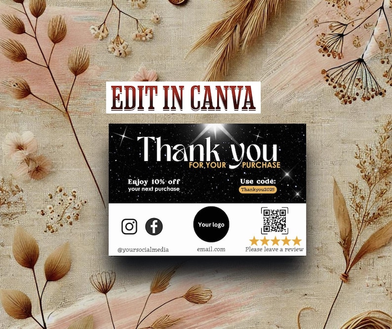 Editable in CANVA Business Thank You Insert Card, Thank You Card, DIY ...
