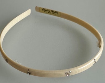 Charles Wahba Cream/Black colored Acetate Headband with crystal accents, Made in France