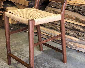 Walnut Counter Stool with Danish Weave Seat