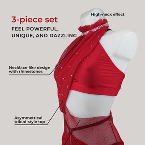 3-Piece Pole Dance Costume – Red elastane (spandex) Shine Outfit for Aerial, Hoop & Stage Performance