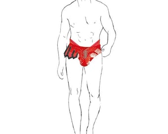 Men’s Stage Costume for Pole Dance, Aerial & Circus – Hand-Painted Performance Slip with Tribal-Inspired Design