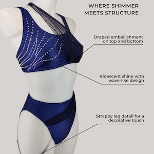 Aerial & Pole Dance Set for Women – High-Waisted Briefs with Draped Mesh + Strappy Top and Boreal Rhinestones