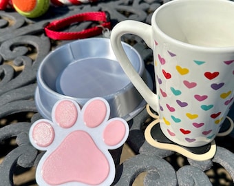3D Printed Dog Paw Coaster Set with Dog Bowl Holder.  5 Piece Drink Coasters for Dog Lovers