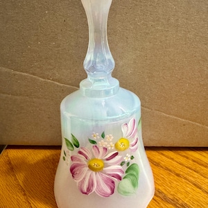 1970’s hand-painted Fenton white satin bell signed by artist B.C. Smith