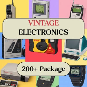 May include: A collection of vintage electronics, including a Motorola cell phone, a Game Boy, a Casio watch, a Kodak FunSaver camera, and a Nintendo console. The image features the text "VINTAGE ELECTRONICS" and "200+ Package".