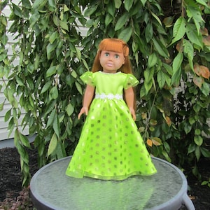 Beautiful green party dress fits dolls like American Girl